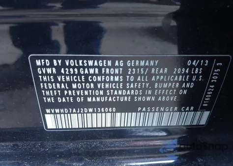 2013 Volkswagen Gti from USA, damaged, VIN WVWHD7AJ2DW136060